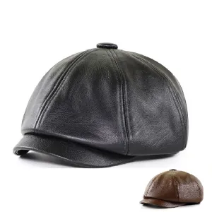 Dusseldorf Leather Newsboy Cap boater hat with bow in beach sunlight