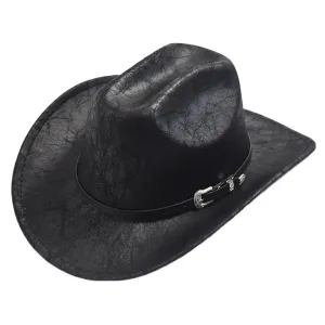 Eastwood Black Leather Cowboy Hat boater hat with bow in beach sunlight