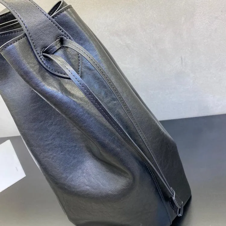 Elegant Cowhide Leather Bucket Tote Bag with Wide Strap?C Large Shoulder and Crossbody Bag for Women