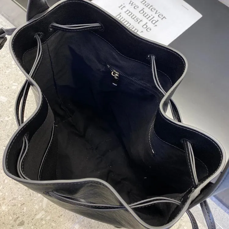 Elegant Cowhide Leather Bucket Tote Bag with Wide Strap?C Large Shoulder and Crossbody Bag for Women