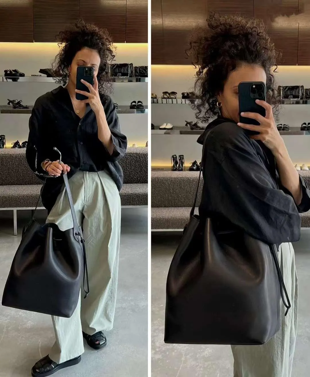 Elegant Cowhide Leather Bucket Tote Bag with Wide Strap?C Large Shoulder and Crossbody Bag for Women