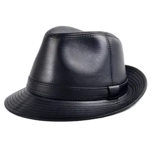 Ellington Genuine Leather Trilby Hat stylish boater hat with ribbon on model