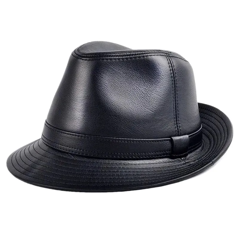Ellington Genuine Leather Trilby Hat stylish boater hat with ribbon on model