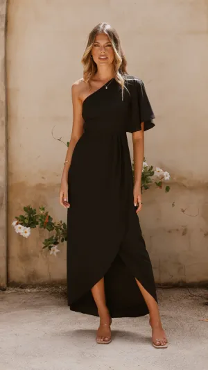 Emma One Sleeve Maxi Dress - Black,prom dresses,wedding guest dresses,homecoming dresses,bridesmaid dresses,cocktail dresses,women clothing,summer dresses,formal dresses,sundresses,mother of the bride dresses,quince clothing,bodycon dress,dress casual,dres