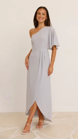 Emma One Sleeve Maxi Dress - Light Grey,prom dresses,wedding guest dresses,homecoming dresses,bridesmaid dresses,cocktail dresses,women clothing,summer dresses,formal dresses,sundresses,mother of the bride dresses,quince clothing,bodycon dress,dress casual