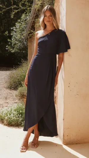 Emma One Sleeve Maxi Dress - Navy,prom dresses,wedding guest dresses,homecoming dresses,bridesmaid dresses,cocktail dresses,women clothing,summer dresses,formal dresses,sundresses,mother of the bride dresses,quince clothing,bodycon dress,dress casual,dress