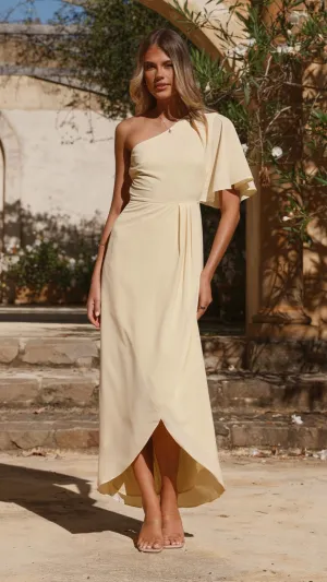 Emma One Sleeve Maxi Dress - Yellow,prom dresses,wedding guest dresses,homecoming dresses,bridesmaid dresses,cocktail dresses,women clothing,summer dresses,formal dresses,sundresses,mother of the bride dresses,quince clothing,bodycon dress,dress casual,dre
