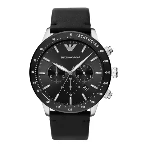 Emporio Armani Black Chronograph Stainless Steel Leather Band Watch AR11243 