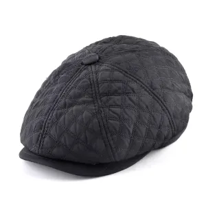 Ettinger Black Thick Cotton Newsboy Cap boater hat with bow in beach sunlight