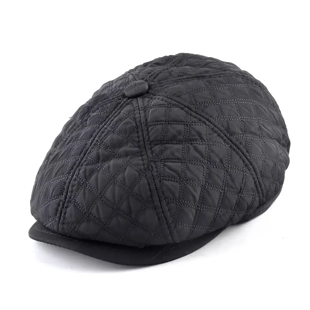 Ettinger Black Thick Cotton Newsboy Cap boater hat with bow in beach sunlight