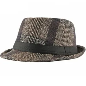 Evenson Tartan Trilby Hat boater hat with bow in beach sunlight