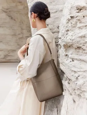 Extra Large Genuine Leather Bucket Bag, Minimalist Classic Leather Tote Bag, Fashion Designer Shoulder Bag Wide Strap, Gift For Her bucket bags for sale