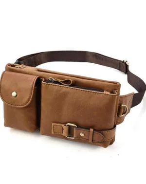 Fashion Brown Leather Men's Fanny Pack Black Hip Pack Waist Bag For Men Coffee
