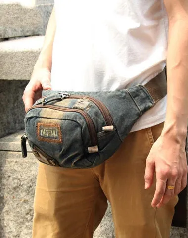 Fashion Jeans Denim Blue Mens Fanny Pack Waist Bag Jeans Blue Canvas Hip Bag For Men Denim Blue