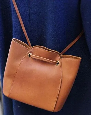 Fashion womens leather Brown Bucket Shoulder Bag Bucket Side Bag Crossbody Purse for Ladies cheap online