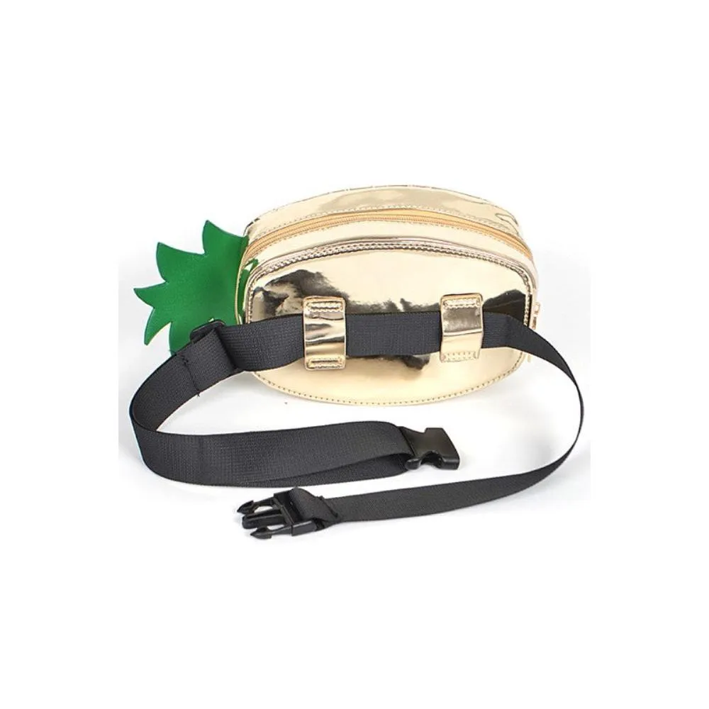 FASHNZFAB Gold Metallic Pineapple Novelty Belt Bag