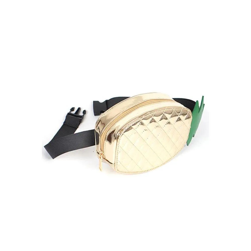 FASHNZFAB Gold Metallic Pineapple Novelty Belt Bag