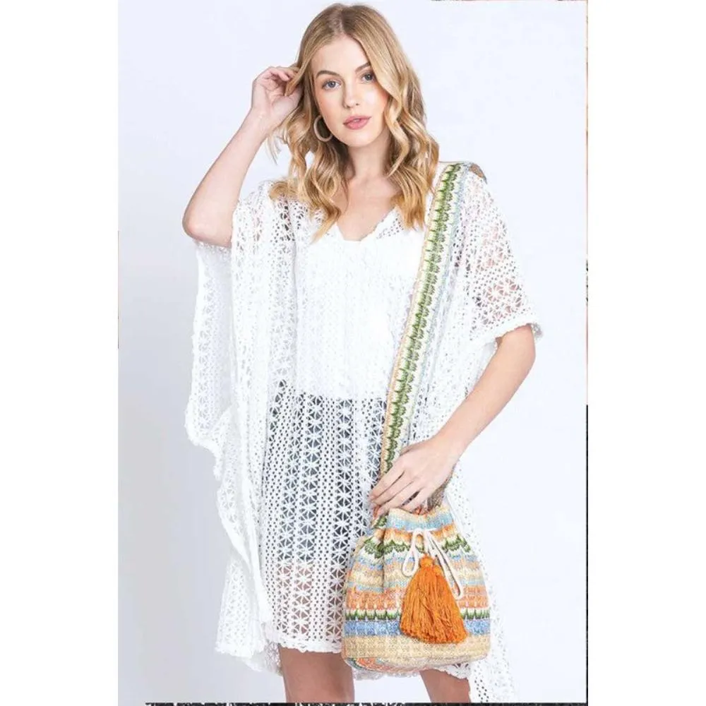 FASHNZFAB Mix Color Tassel Boho Swing Bucket Bag