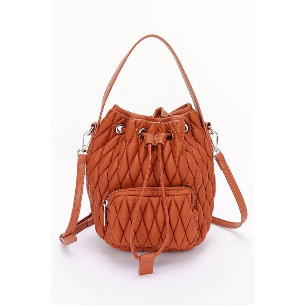 FASHNZFAB Nylon Quilted Puffer Convertible Bucket Bag