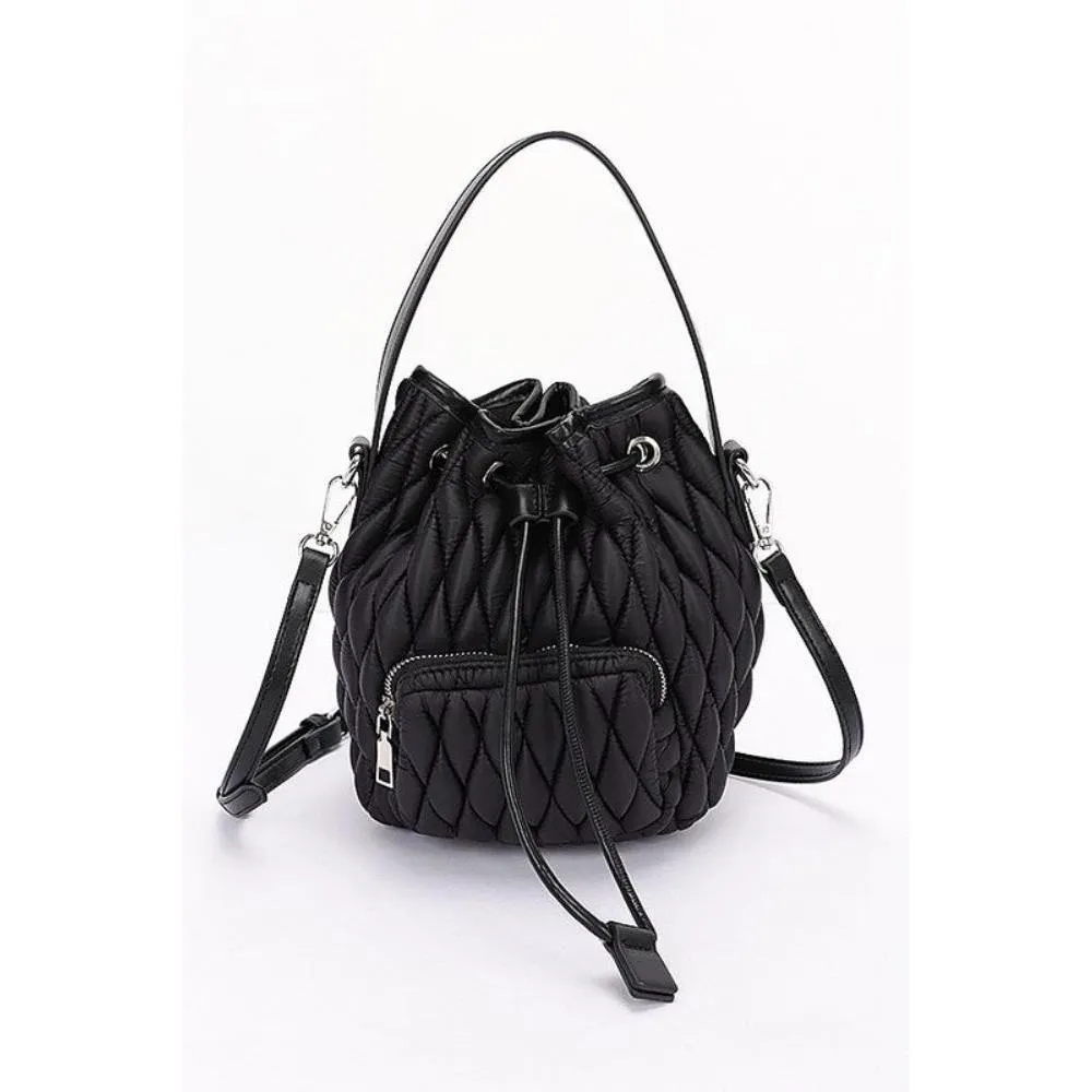 FASHNZFAB Nylon Quilted Puffer Convertible Bucket Bag