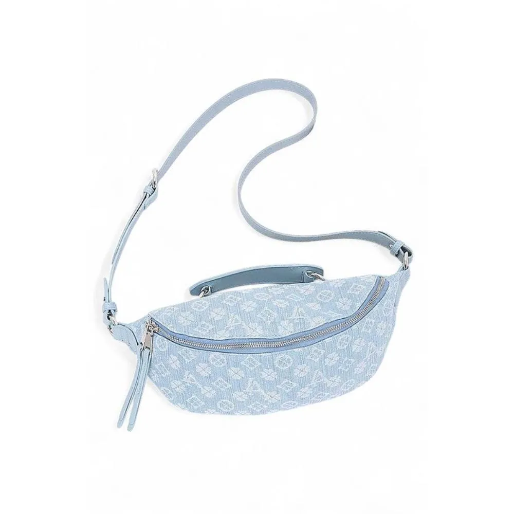 FASHNZFAB Printed Pattern Denim Top Handle Fanny Belt Bag