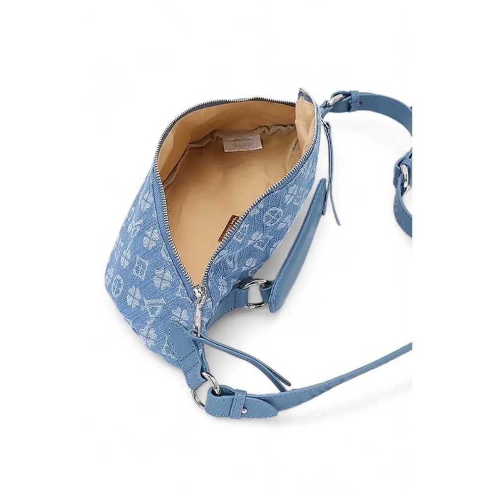 FASHNZFAB Printed Pattern Denim Top Handle Fanny Belt Bag