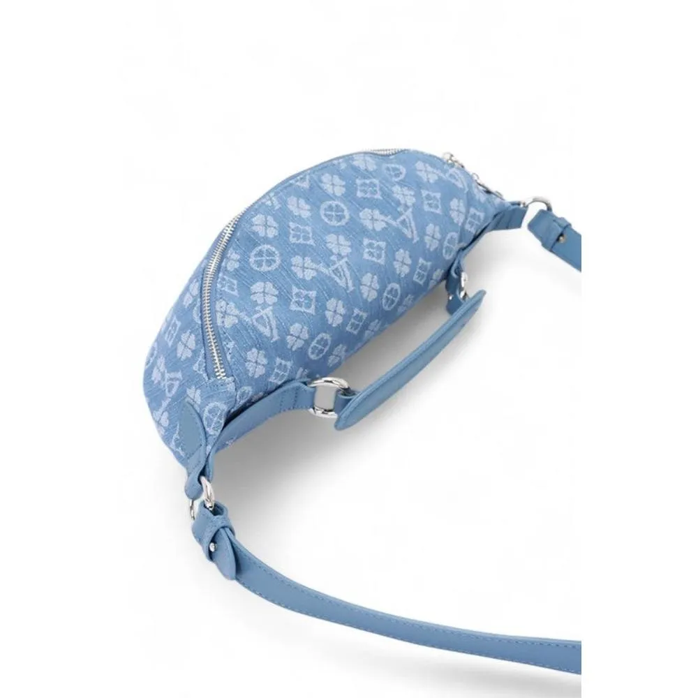 FASHNZFAB Printed Pattern Denim Top Handle Fanny Belt Bag
