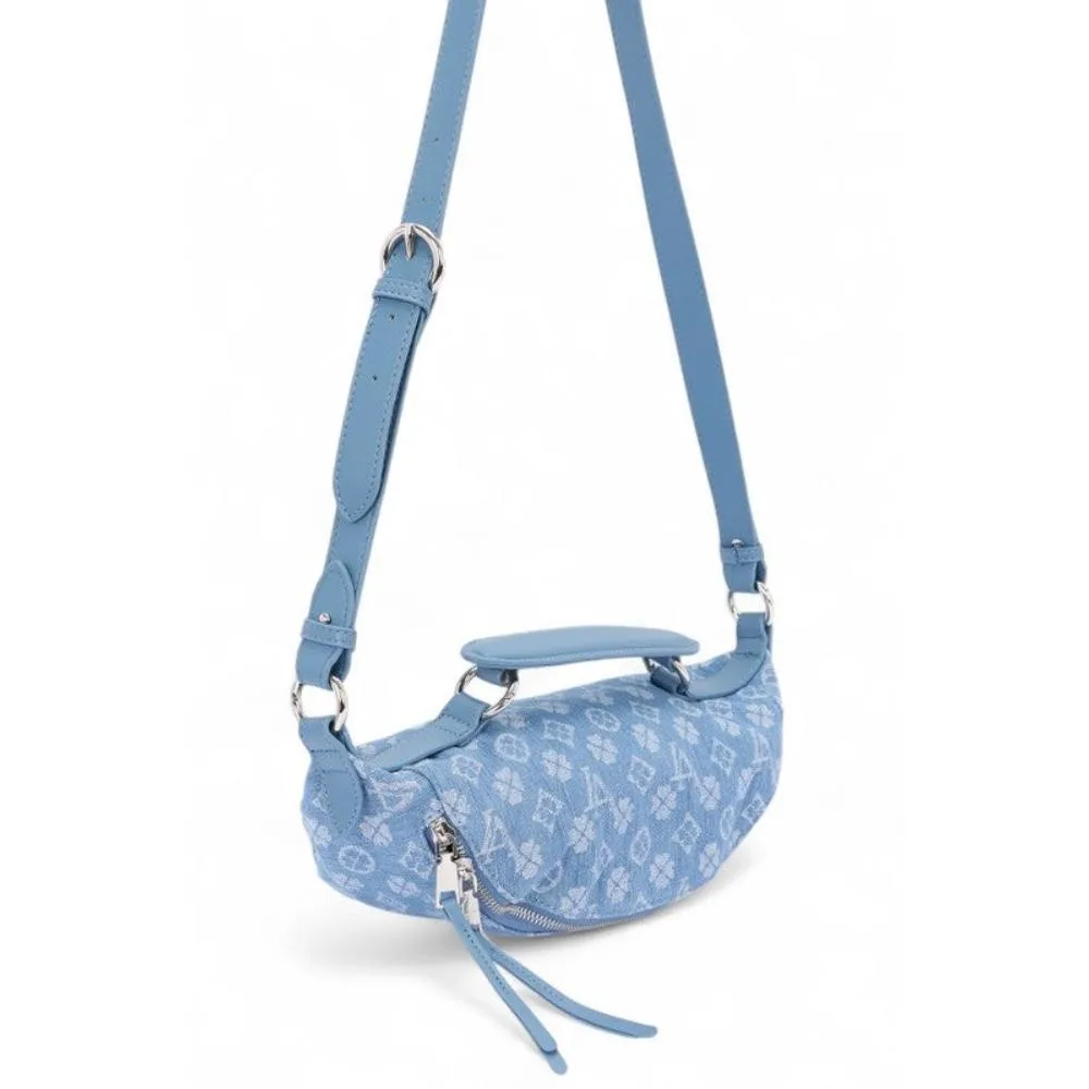 FASHNZFAB Printed Pattern Denim Top Handle Fanny Belt Bag