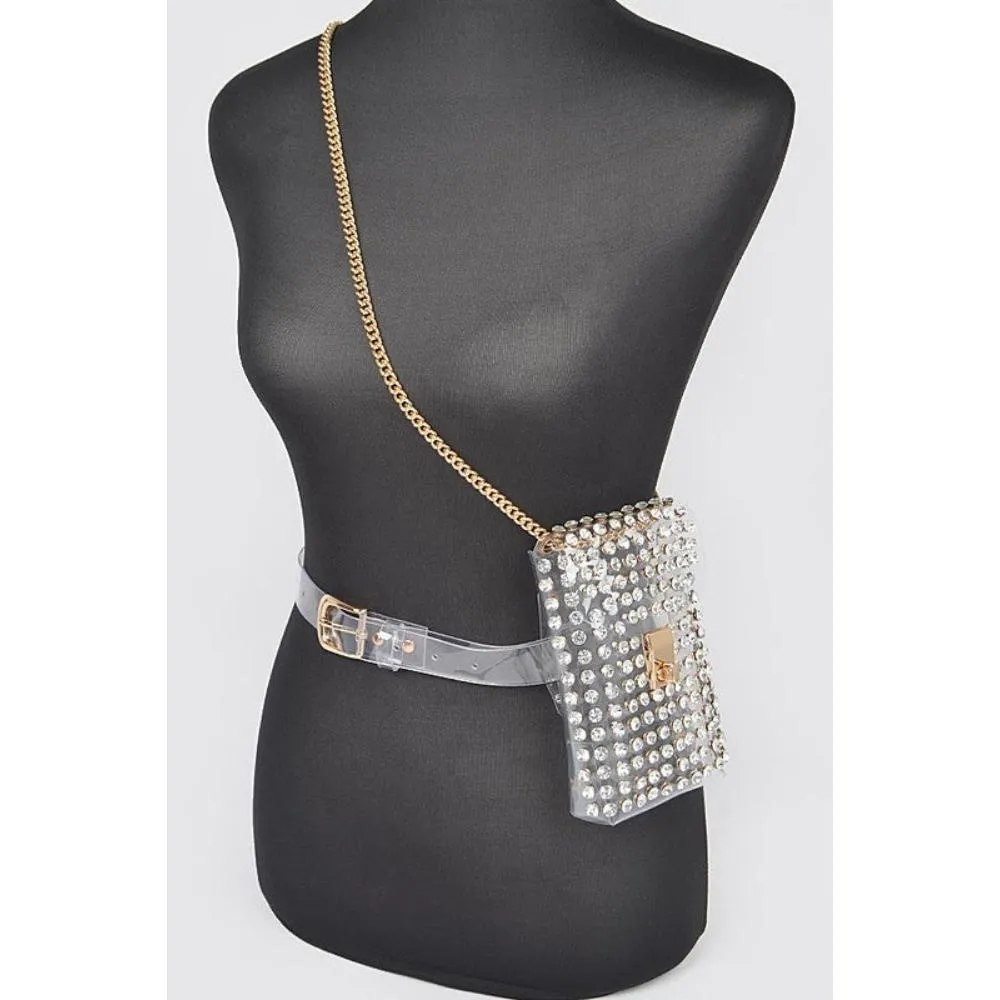 FASHNZFAB Studs Clear Convertible Plus Size Belt Bag belt bags on sale