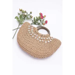 FASHNZFAB Top Handle Sea Shell Faux Straw Tote Bag stylish bucket bags