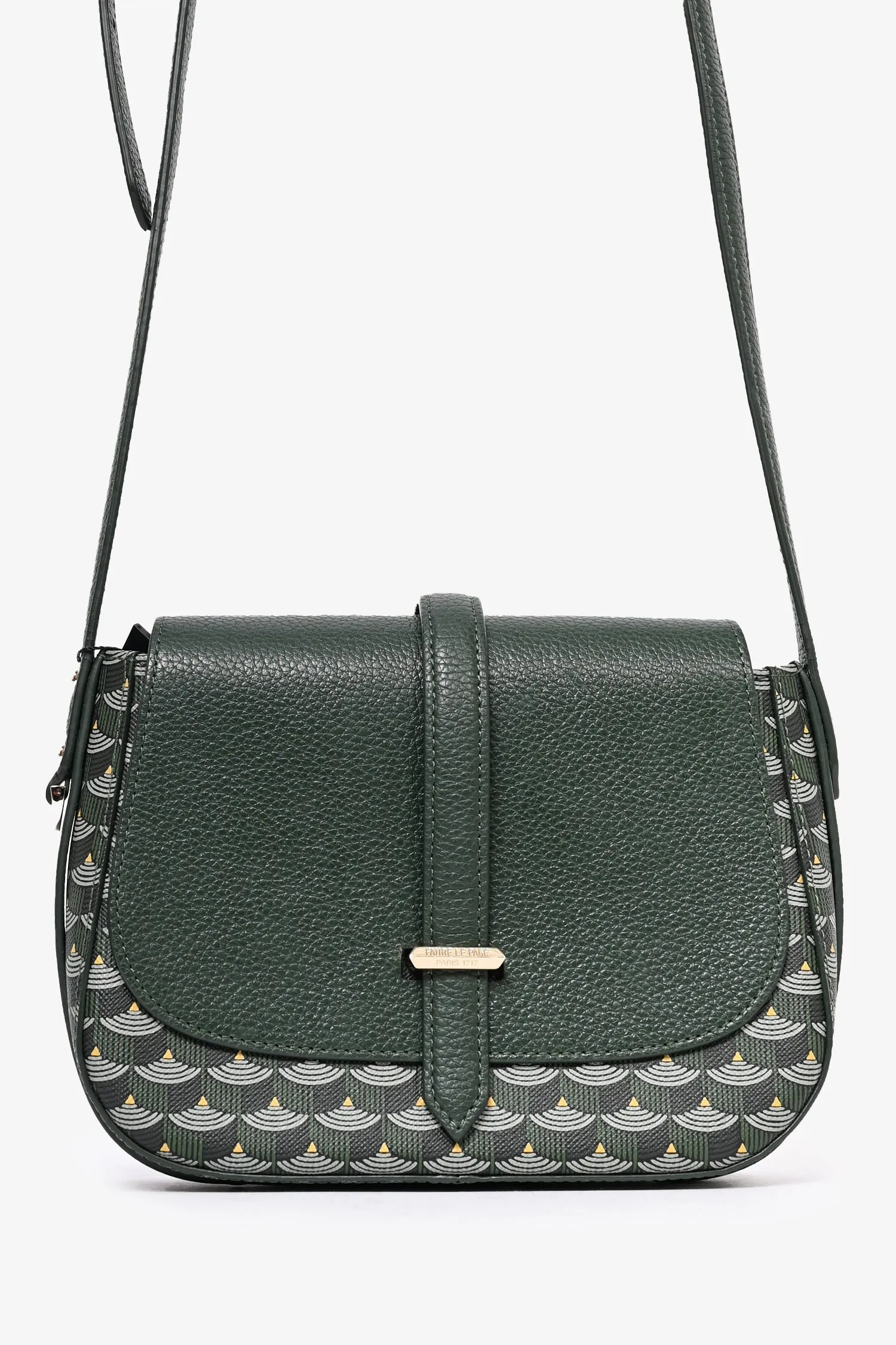 Faure Le Page Green Leather/Canvas 'Express 21' Crossbody