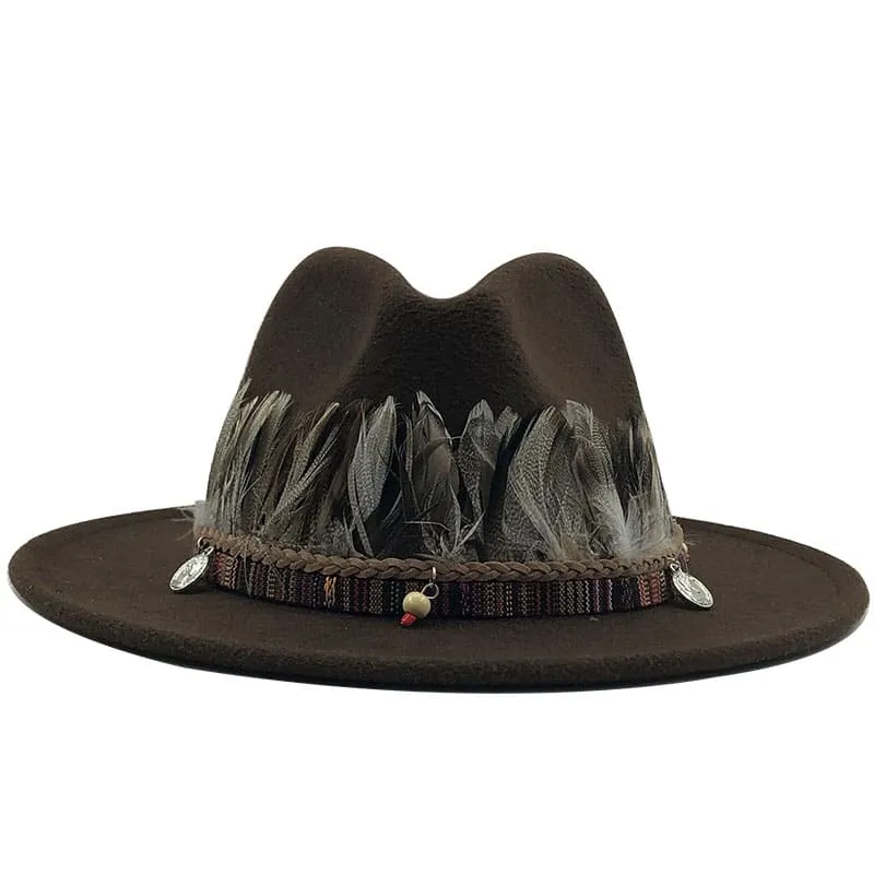Feathers Belt Wool Fedora Hat