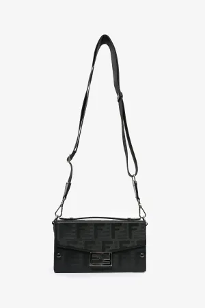 Fendi 2024 Black Leather Baguette Soft Trunk Crossbody anti-theft crossbody bags sale