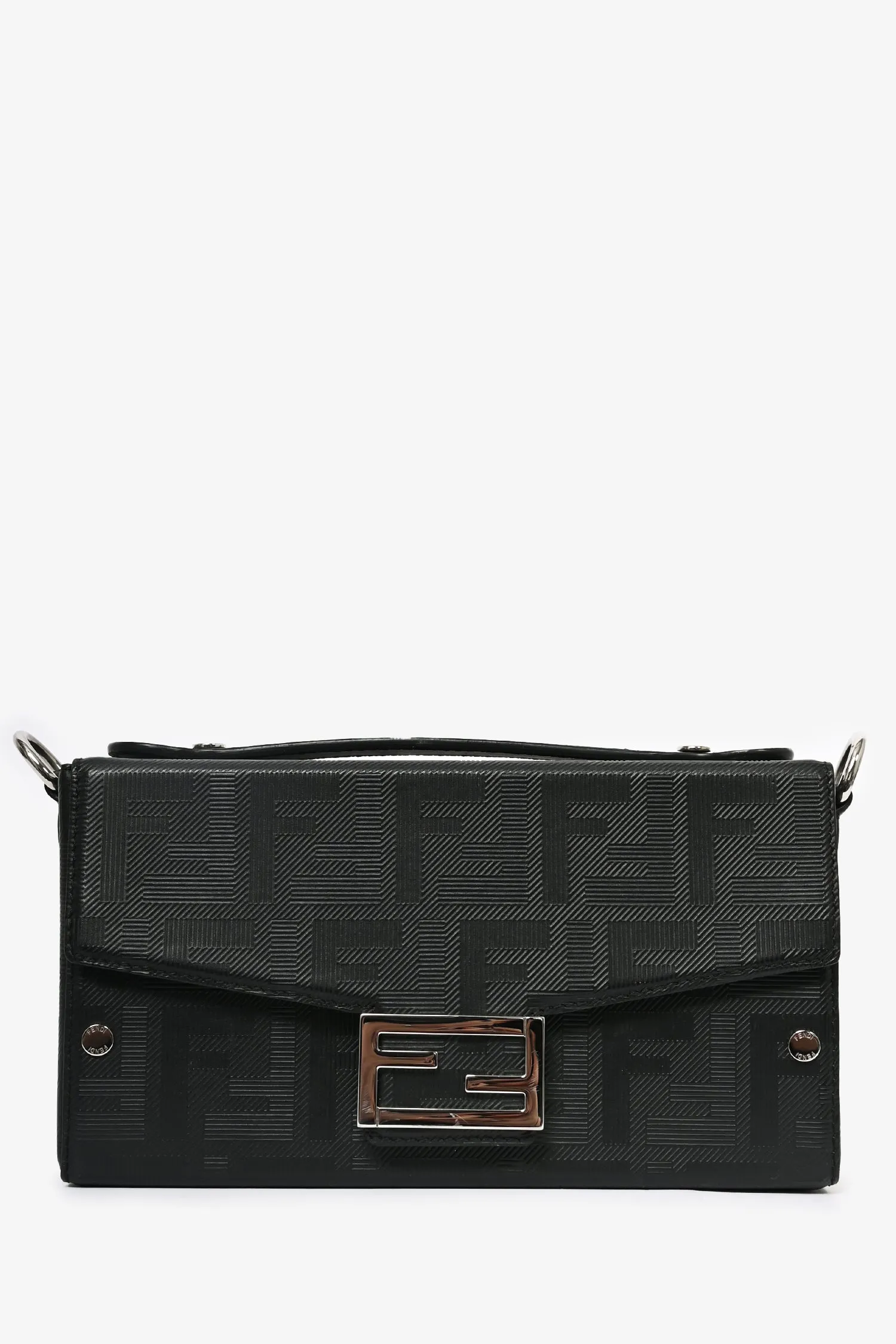 Fendi 2024 Black Leather Baguette Soft Trunk Crossbody