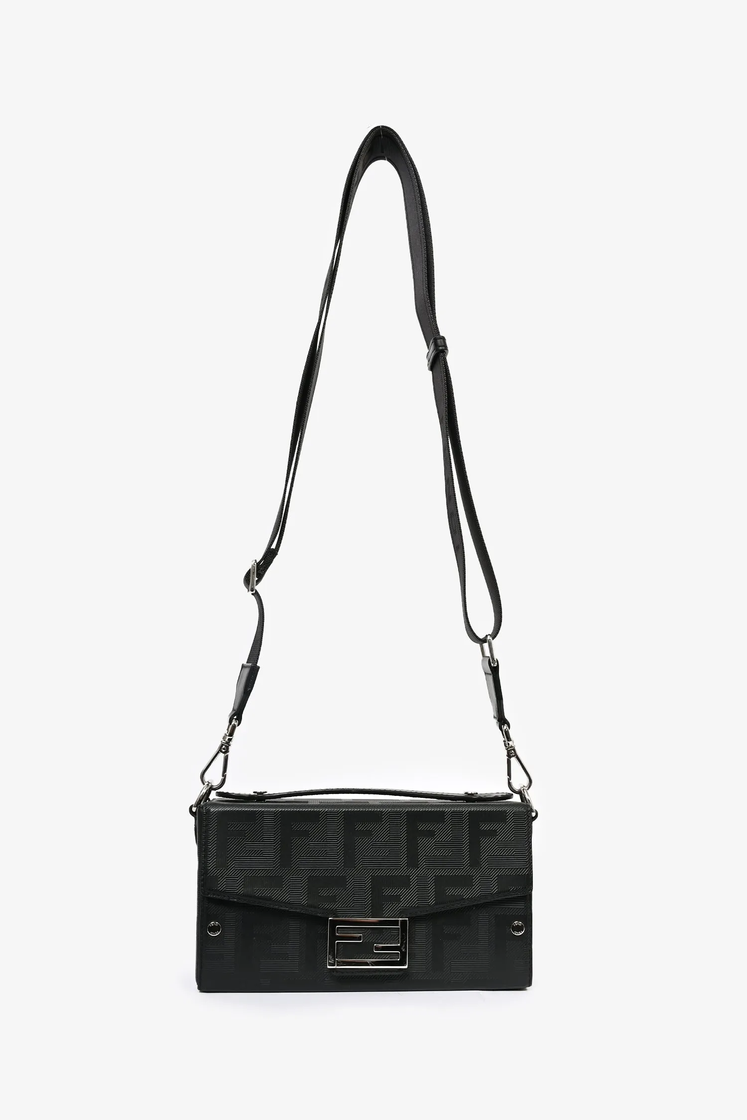 Fendi 2024 Black Leather Baguette Soft Trunk Crossbody anti-theft crossbody bags sale