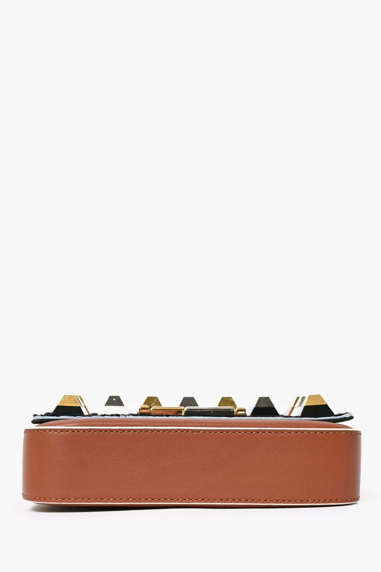 Fendi Brown Leather/Blue Calfhair Fur 3 Baguette Crossbody Bag