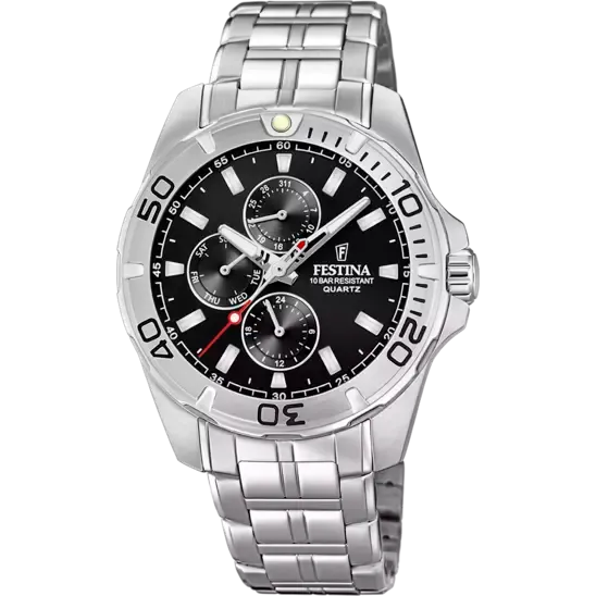 Festina F20445/3 Men's Multifunctional Watch with Black Dial and Stainless Steel Band 