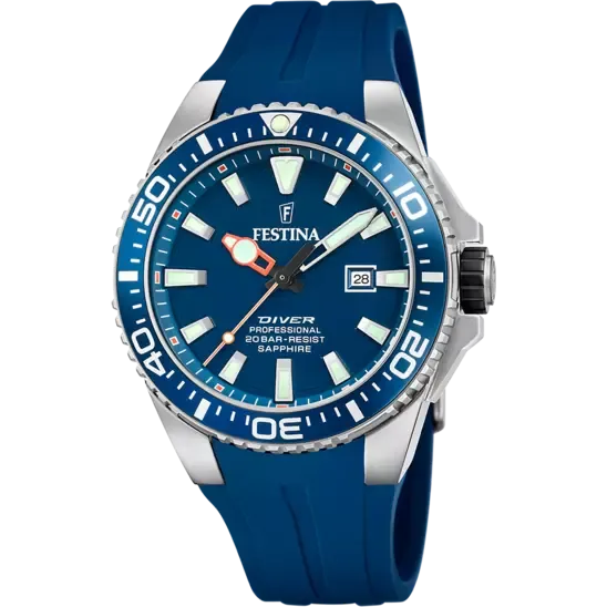 Festina F20664/1 Men's Watch with Sapphire Glass and Durable Blue Rubber Strap 