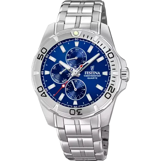 Festina Men's Elegance F20445/2 Multifunctional Blue Dial Watch with Stainless Steel Strap 