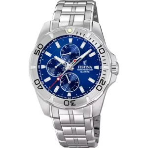 Festina Men's Elegance F20445/2 Multifunctional Blue Dial Watch with Stainless Steel Strap 