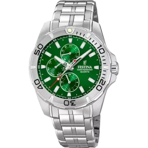 Festina Men's Elegant Stainless Steel Bracelet Watch with Green Dial F20445/7 