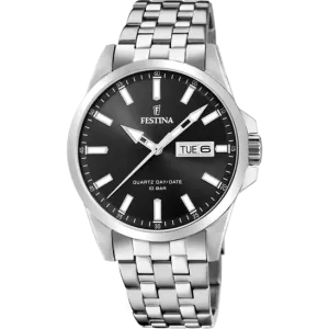 Festina Men's Sophisticated Elegance Black Dial Stainless Steel Watch F20357/4 