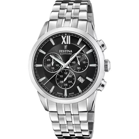 Festina Swiss Made Black Dial Stainless Steel Bracelet Men's Watch F20040/4 