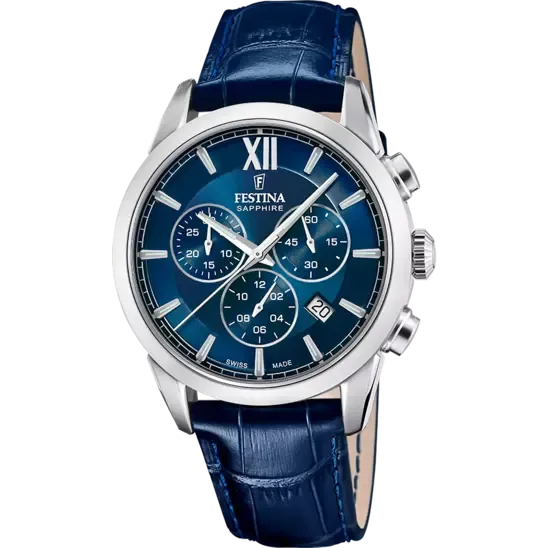 Festina Swiss Made Blue Dial Blue Leather Strap Men's Watch F20041/2 