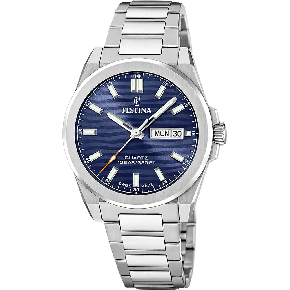 Festina Swiss Made Blue Dial Stainless Steel Watch f20073/2 