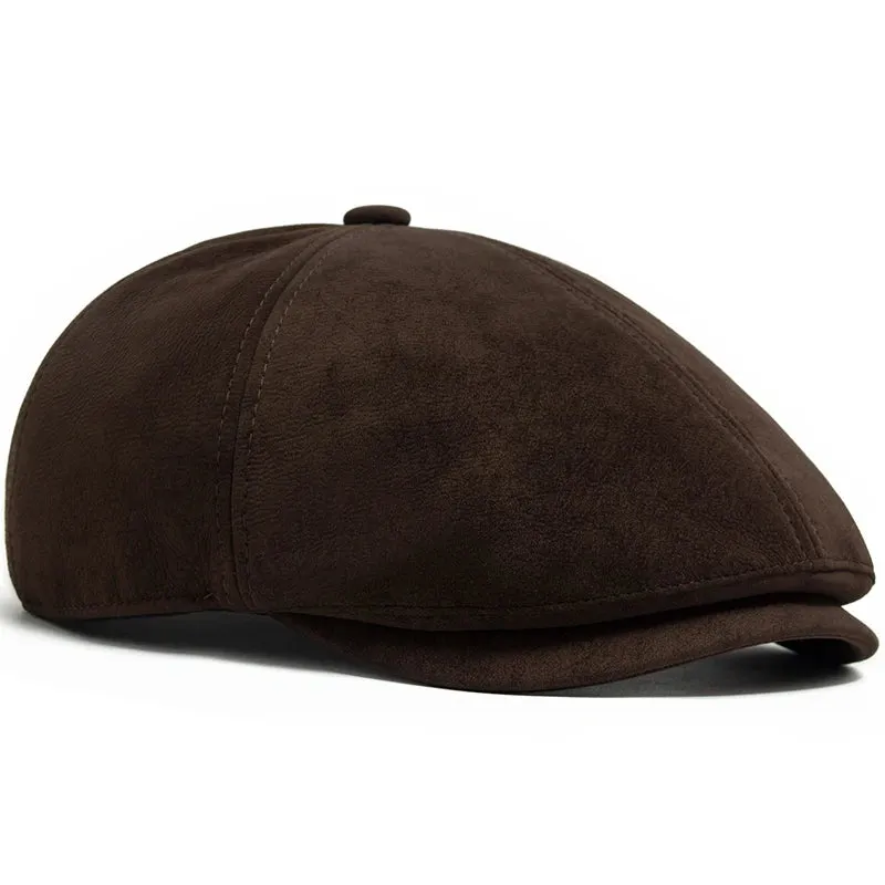 Flint Suede Leather 6 Panels Newsboy Cap