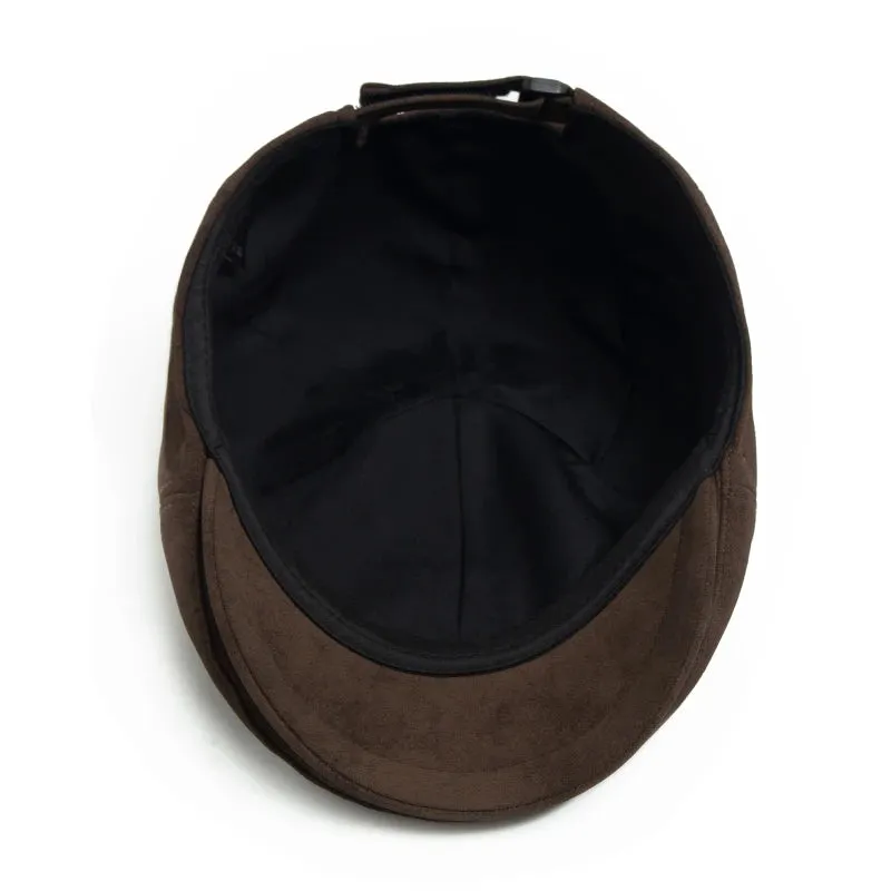 Flint Suede Leather 6 Panels Newsboy Cap