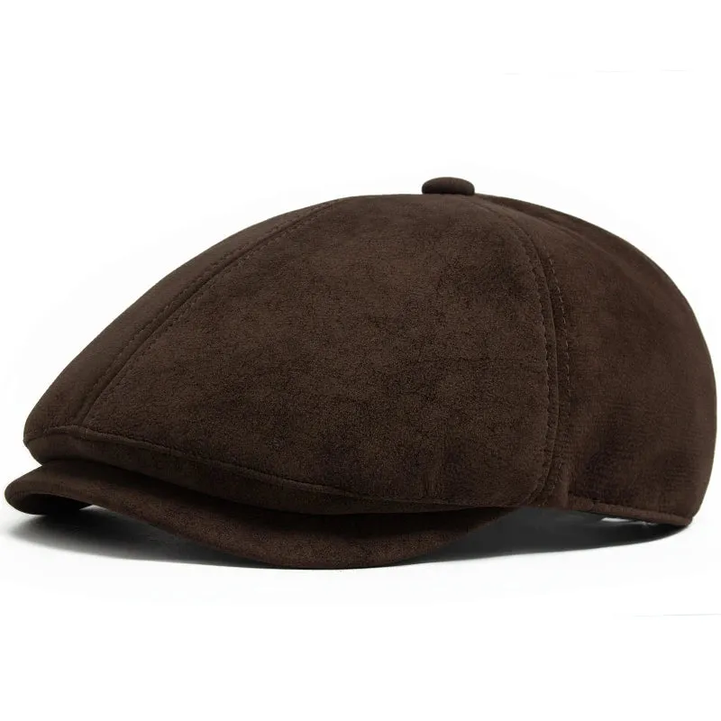 Flint Suede Leather 6 Panels Newsboy Cap
