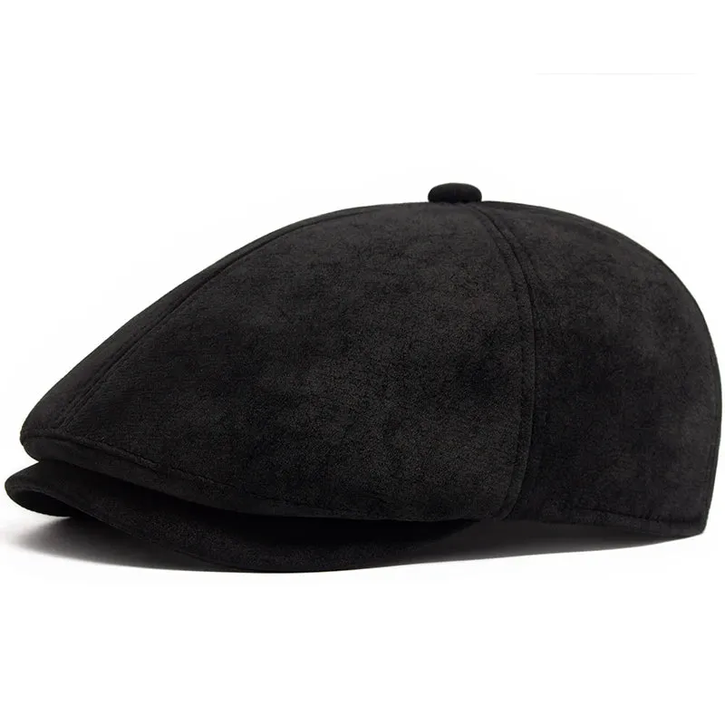 Flint Suede Leather 6 Panels Newsboy Cap