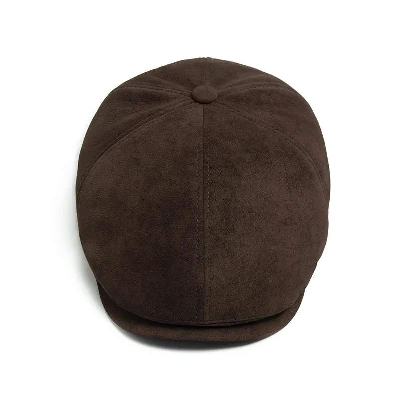 Flint Suede Leather 6 Panels Newsboy Cap